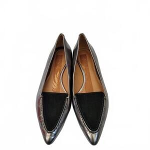 Coach Walsh Pointed Toe Flat Shoe Color Platinum Muted Metallic With Black Suede